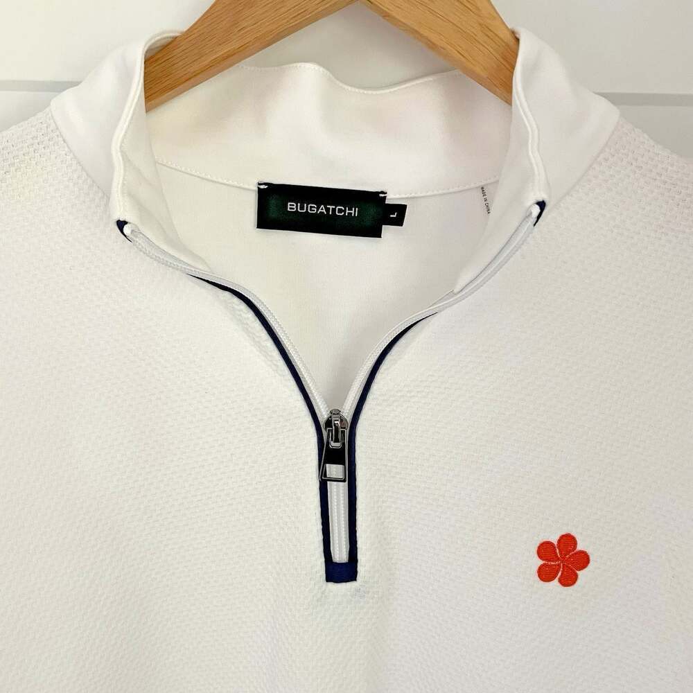 Bugatchi Beehive Quarter-Zip Pullover Mens L White 100% Cotton Long Sleeve Golf - Picture 2 of 16